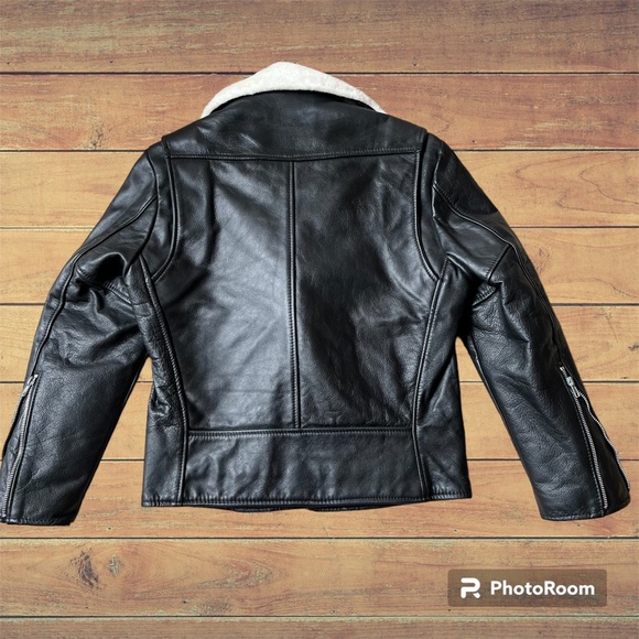 Vintage Nikki black leather motorcycle jacket white plush fur trim collar EUC M - Picture 2 of 16
